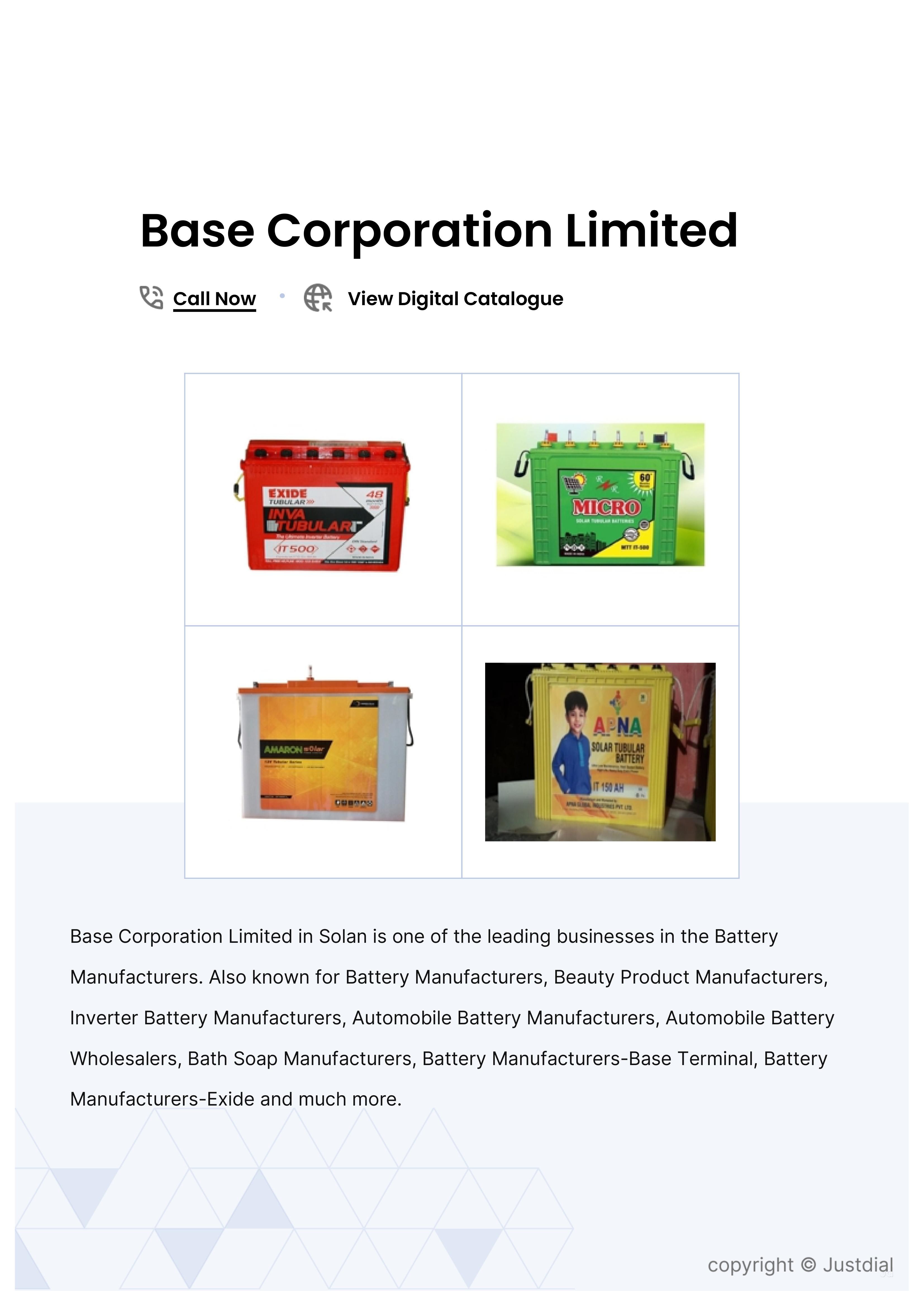 Base Corporation Limited in Oachghat, Solan - Best Battery Manufacturers in  Solan - Justdial