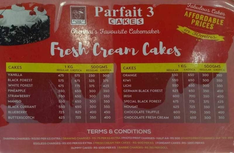 Parfait Cake And Bakery in Shenoy Nagar,Chennai Best Desserts in