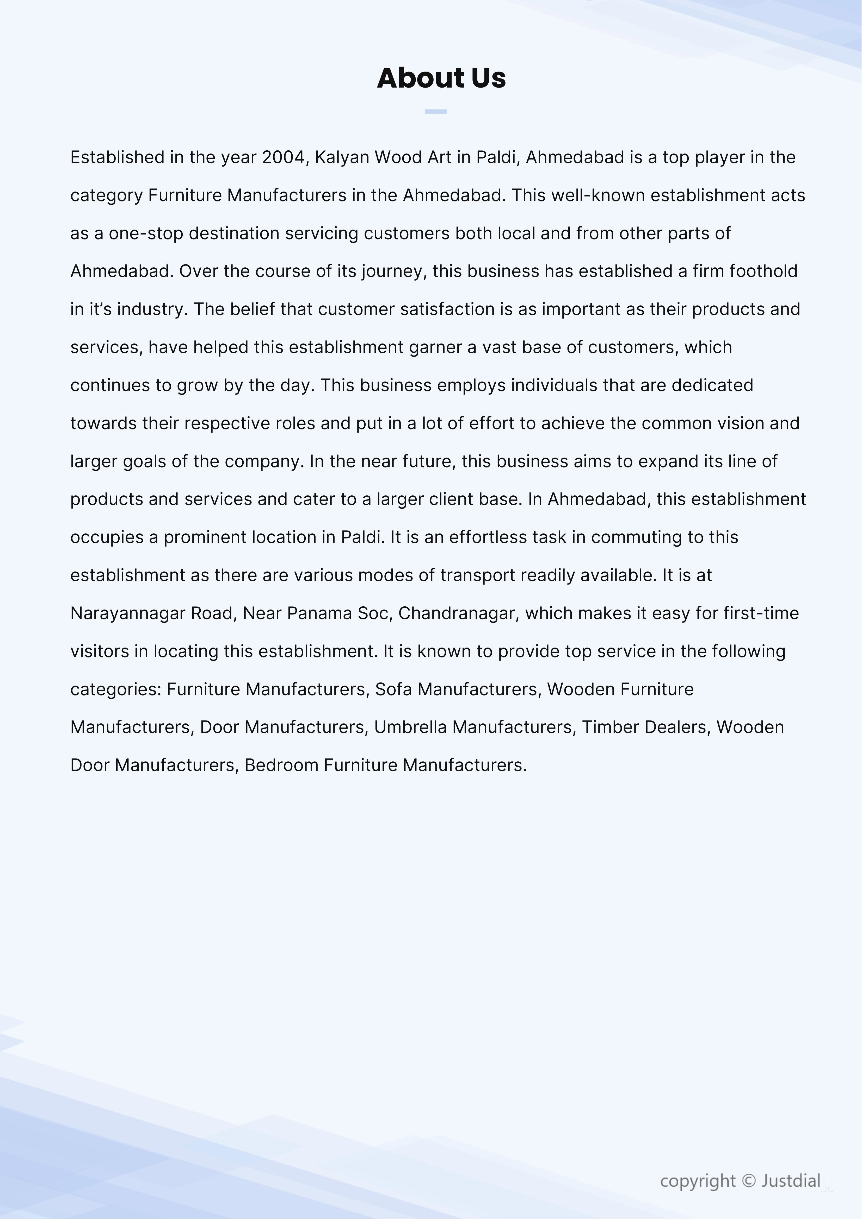 Kalyan Wood Art Manufacturer from Paldi, Ahmedabad, India Company