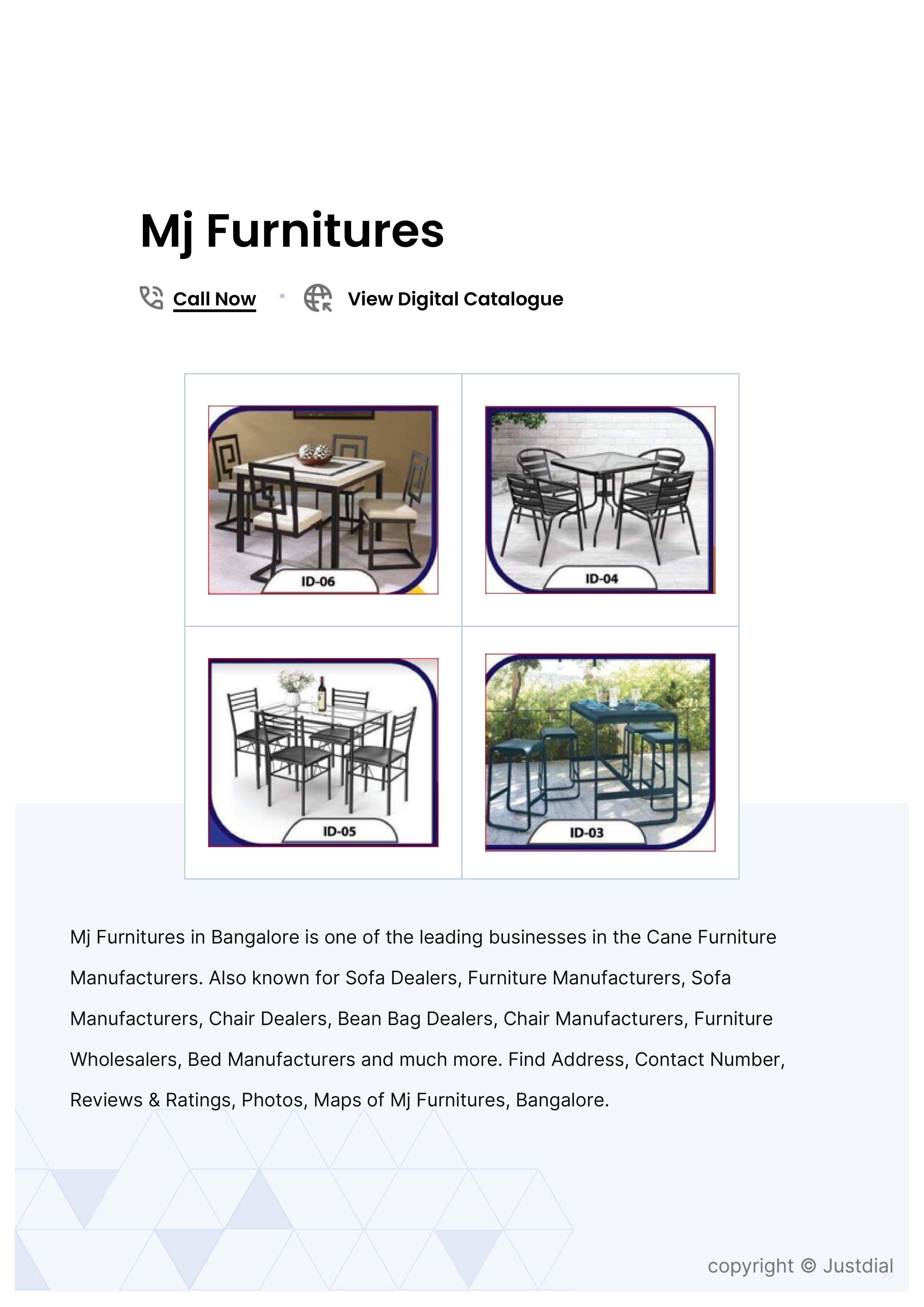 Mj Furnitures Manufacturer from Pillana Garden, Bangalore, India