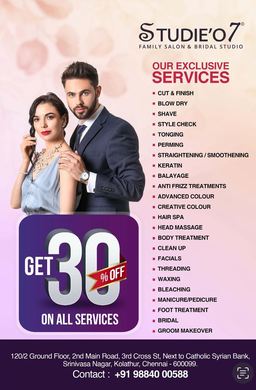 Studieo7 Family Salon & Bridal Studio in Kolathur,Chennai Best Salons