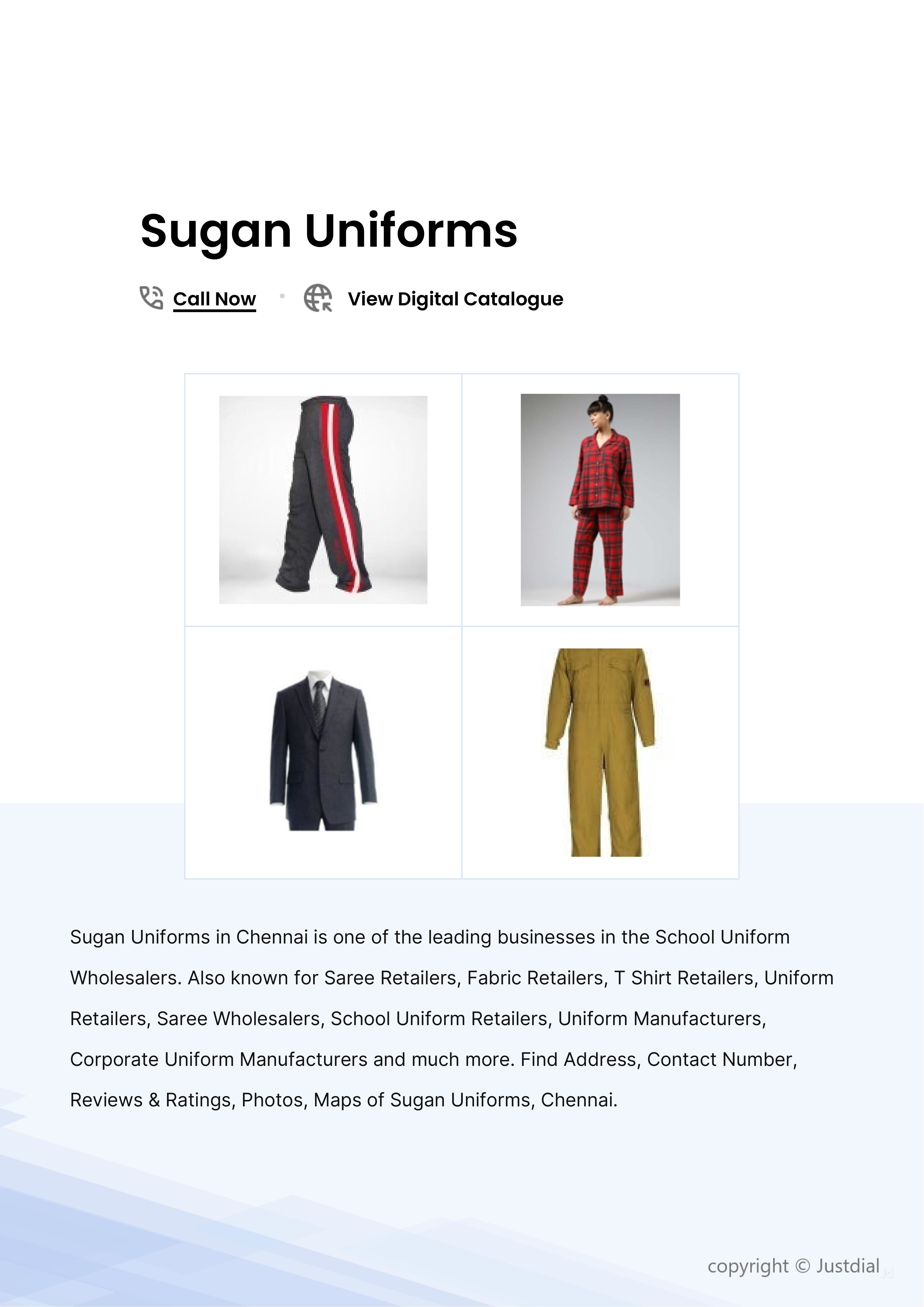 Sugan Uniforms Manufacturer from T Nagar, Chennai, India Company