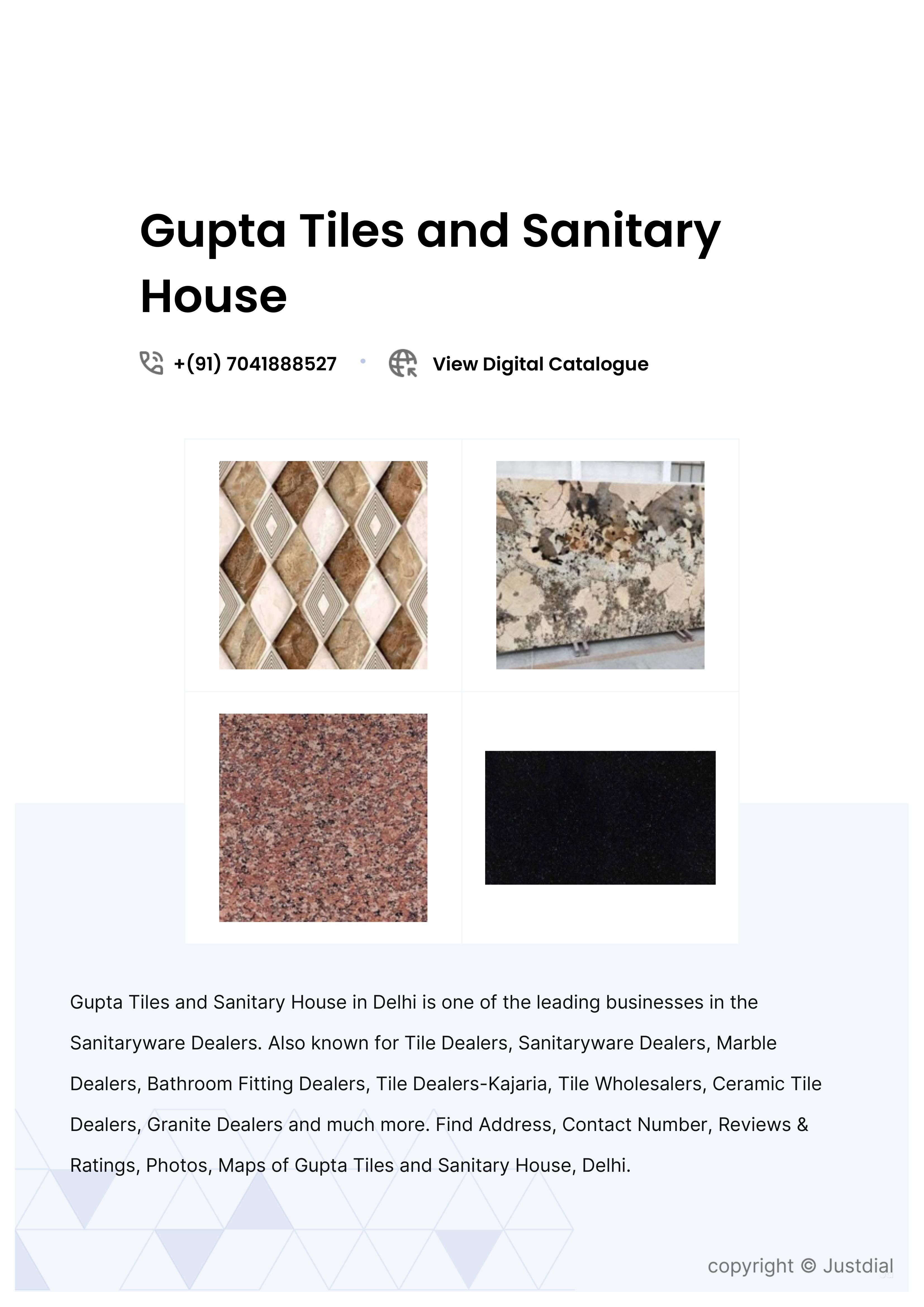 Gupta Tiles and Sanitary House Dealer from Badarpur, Delhi, India Company Profile