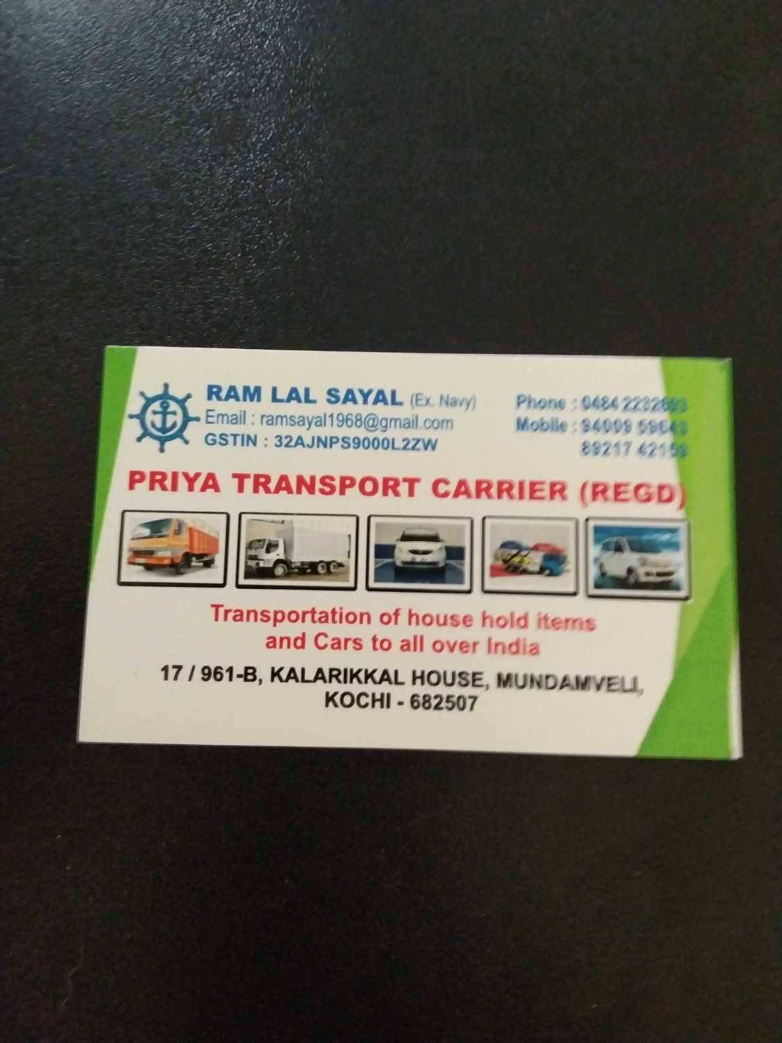 Priya Transport Carrier Oppo Street Of Navy Main Gate Mundamveli, ernakulam