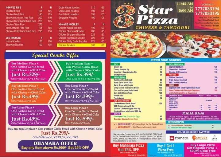 3 Star Pizza Chinese And Tandoori in JVPD Scheme-Juhu,Mumbai - Order ...