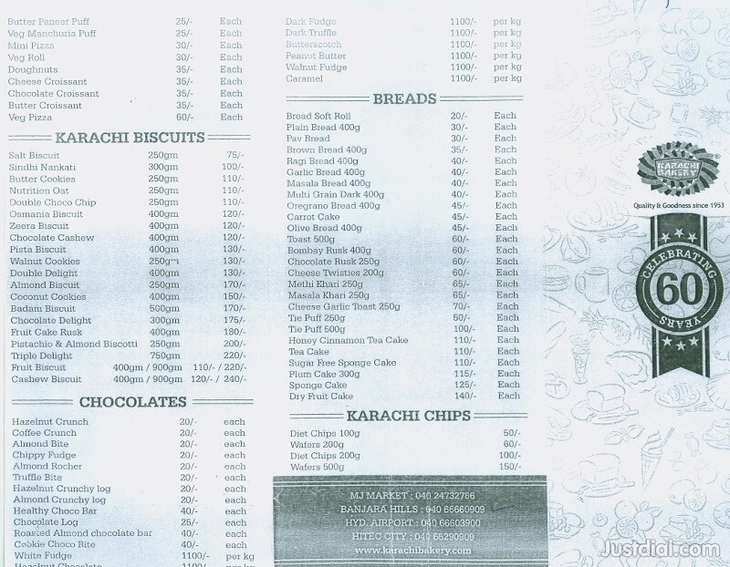 Karachi Bakery in Sarojini Devi Road,Hyderabad Best Bakeries in