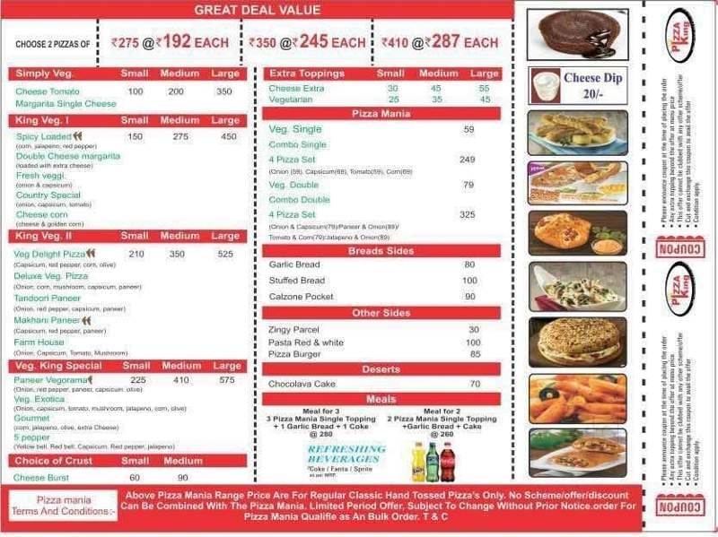 the pizza king kalyanpur kanpur food menu card justdial the pizza king menu price list kanpur