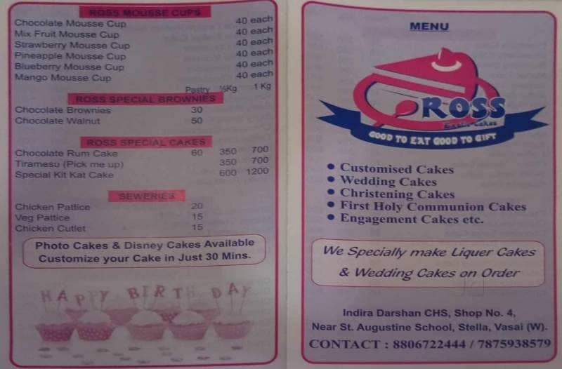 Ross Exotic The Cake Shop in Vasai West,Mumbai Order Food Online