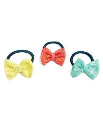 Knotty Ribbons Glitter Bow Hair Ties Yellow Red Green Features