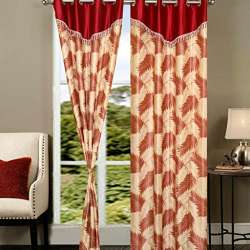 Red Ribbon 2 Piece Polyester Door Curtains Set 7 Feet Maroon