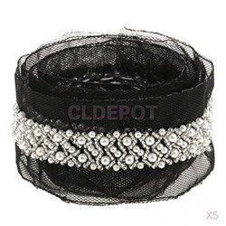 1yd Black Beaded Lace Trim Mesh Ribbon Costume Applique Sewing Clothing DIY