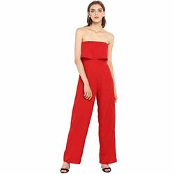 red strapless jumpsuit