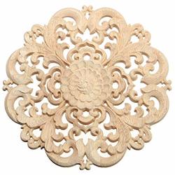 Slb Works Wood Carved Onlay Applique Unpainted Flower Pattern