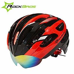 RockBros Black Red Helmet Road Bike MTB Cycling Helmet with 3 Lenses