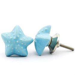 Casa Decor Pack Of 6 Ceramic Blue Star Fish Decorative Door Knobs