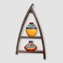 Buy Exclusivelane Wooden Wall Shelf With Handpainted Terracotta