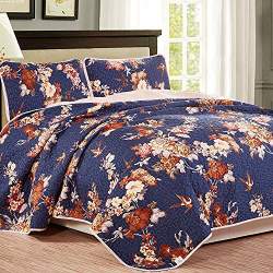 Buy Queen Navy Blue Ntbay 3 Pieces Reversible Coverlet Set