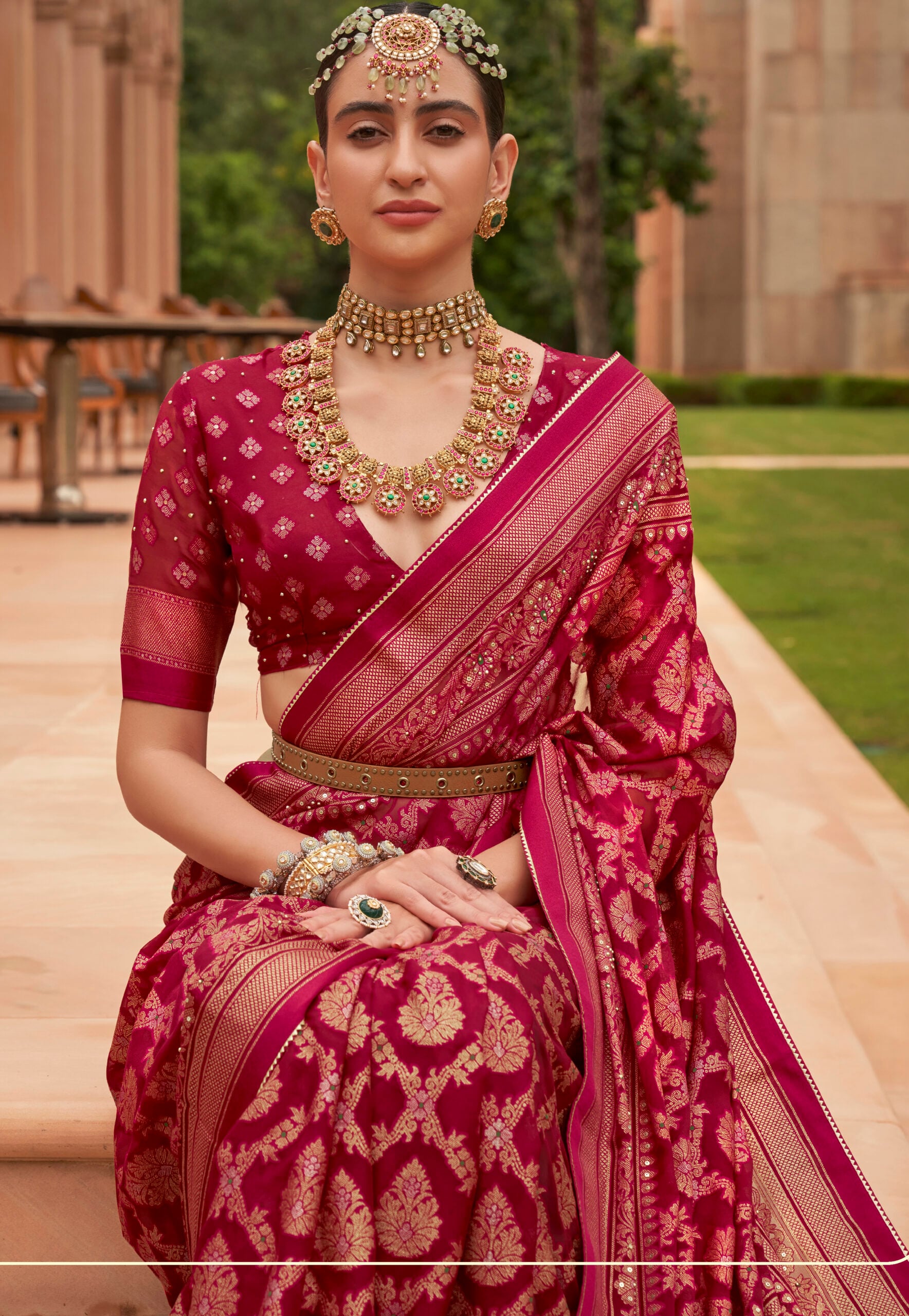 Kanjivaram Saree Neck Jewellery For Saree Buy Red Kanjivaram Silk
