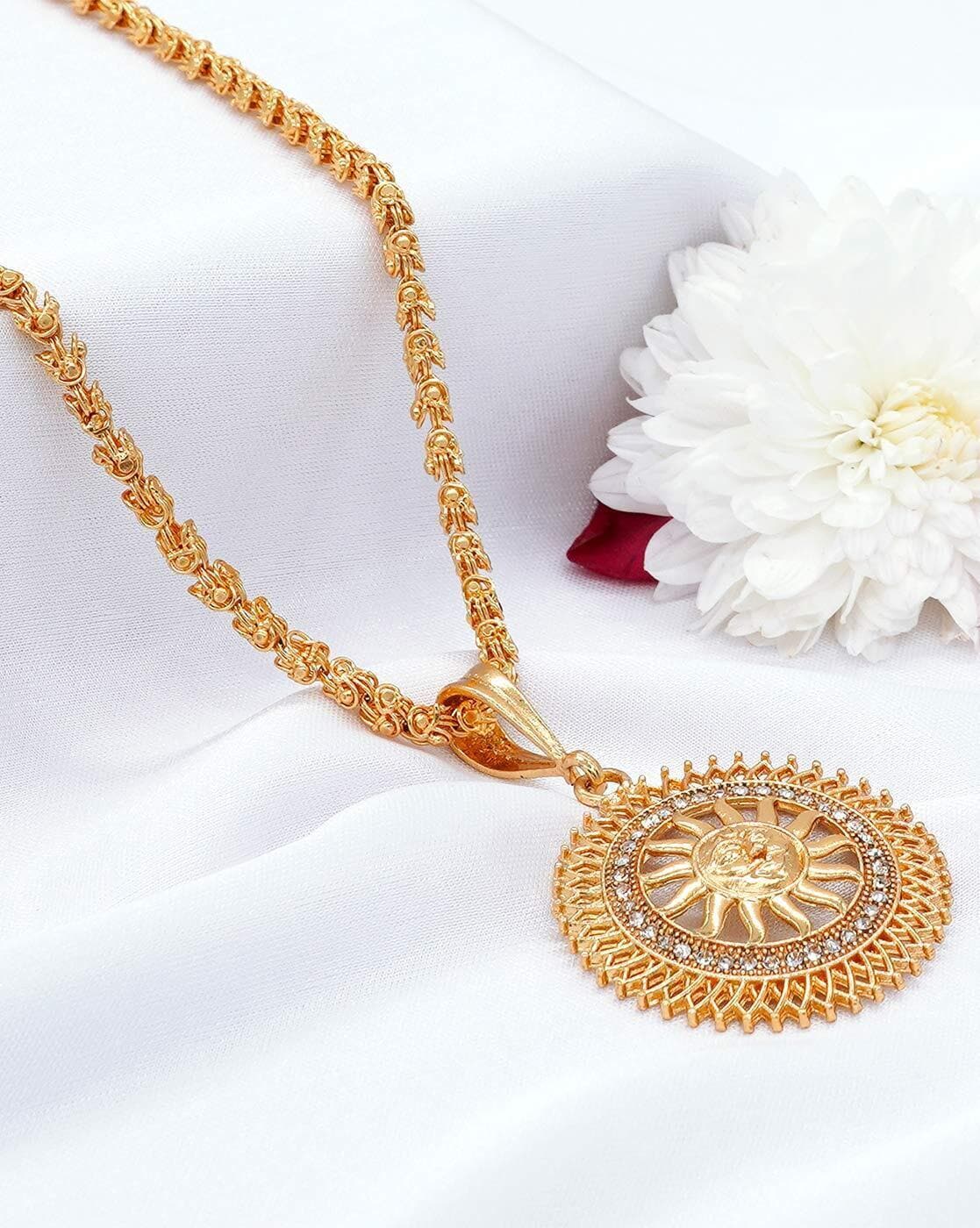 22K Gold Meena Unisex Round Pendant for Traditional Wear in Satna