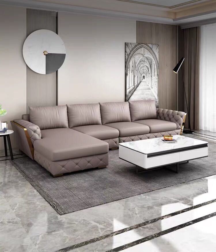 Genuine Leather L Shape Sectional Sofa Set, Seater