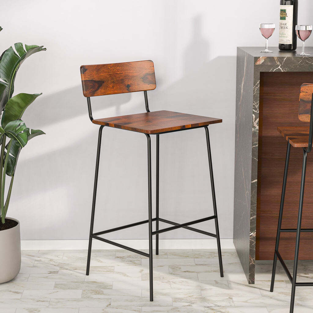 Adjustable Bar Stool with Stainless Steel Frame and Wood/Metal