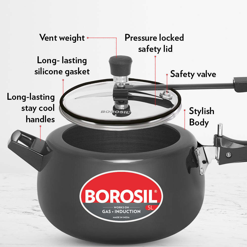 Hard Anodized Pressure Cooker, 5L Capacity, Aluminium, Induction