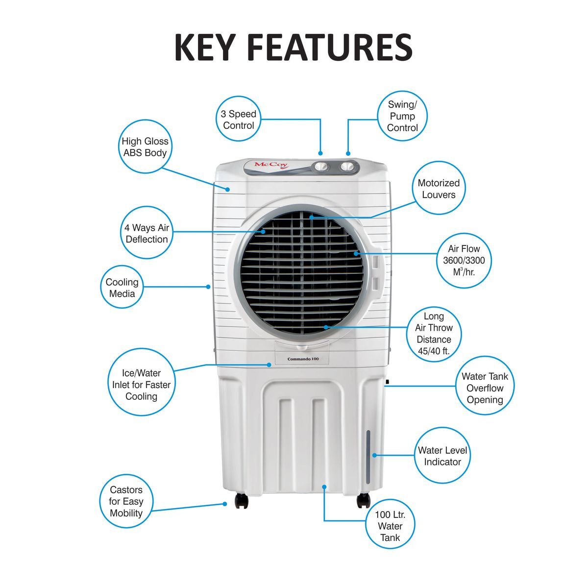 10L Plastic Air Cooler, Manual Control, 15ft Air Throw, Star