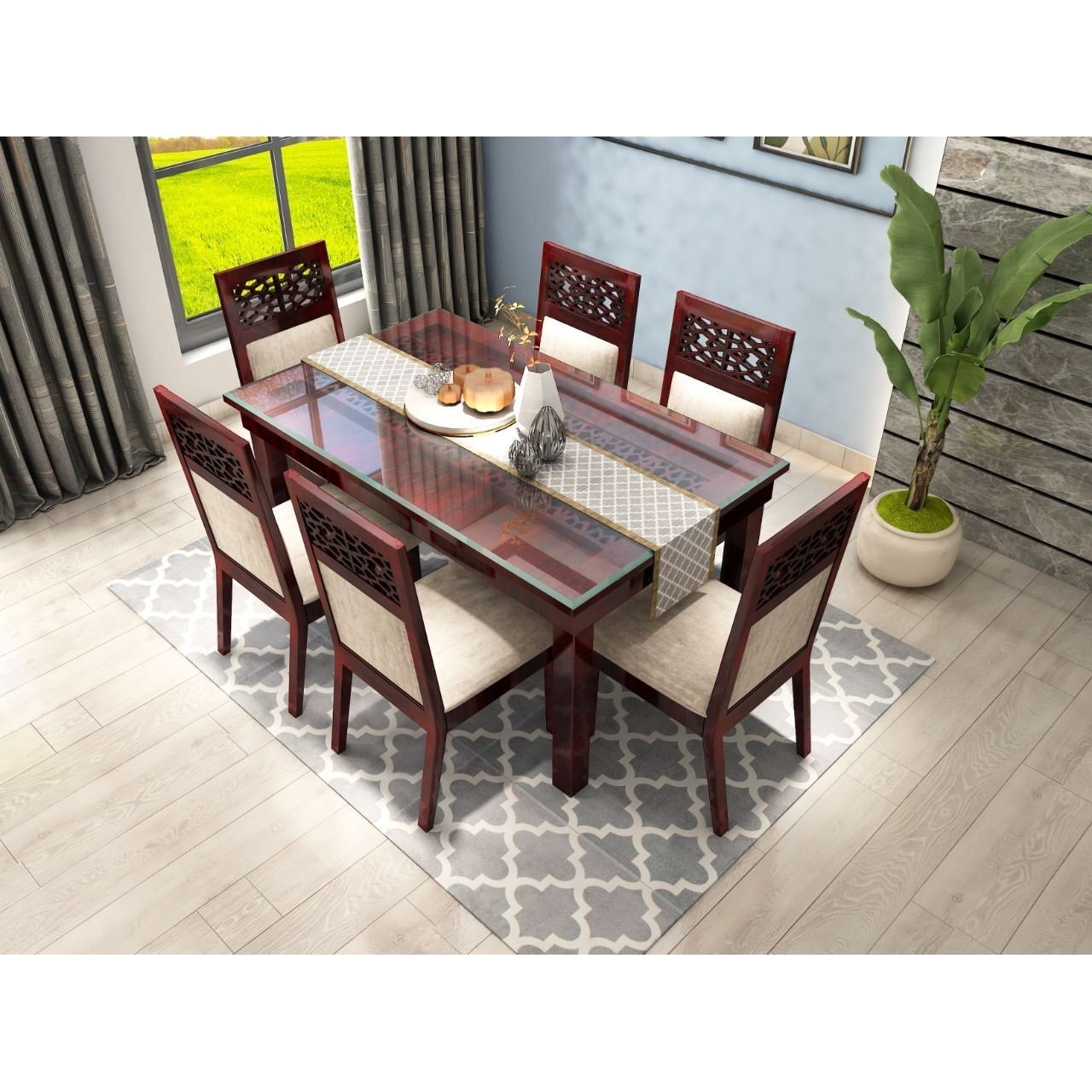 Steel dining table set 6 seater price hot sale