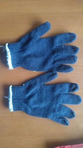 Commercial Blue Cotton Safety Knitted Hand Gloves in Latur at