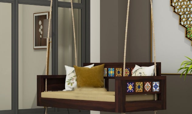 Second Hand Boho Wooden Swing Chair (Walnut Finish) in Mumbai at