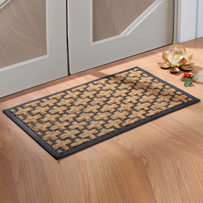 home Abstract Coir 18 x 30 Door Mat (Black and Brown) in Bangalore
