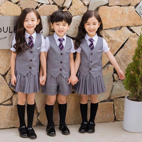 Girls' Navy Blue School Uniform Dress with White Collar in