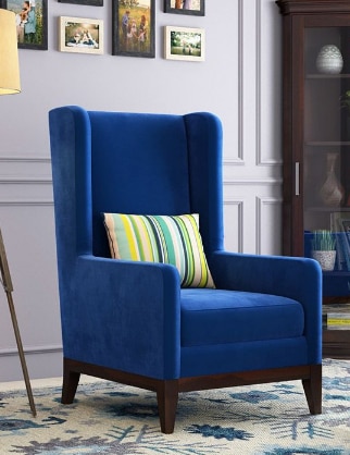 Second Hand Joan Wingback Chair (Velvet, Indigo Blue) in Mumbai at