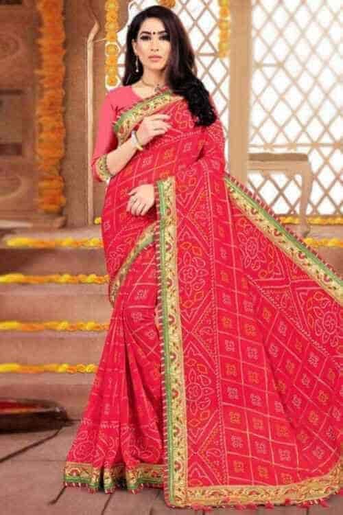 Second Hand Bandhani Printed Cotton Border Saree in Chennai at