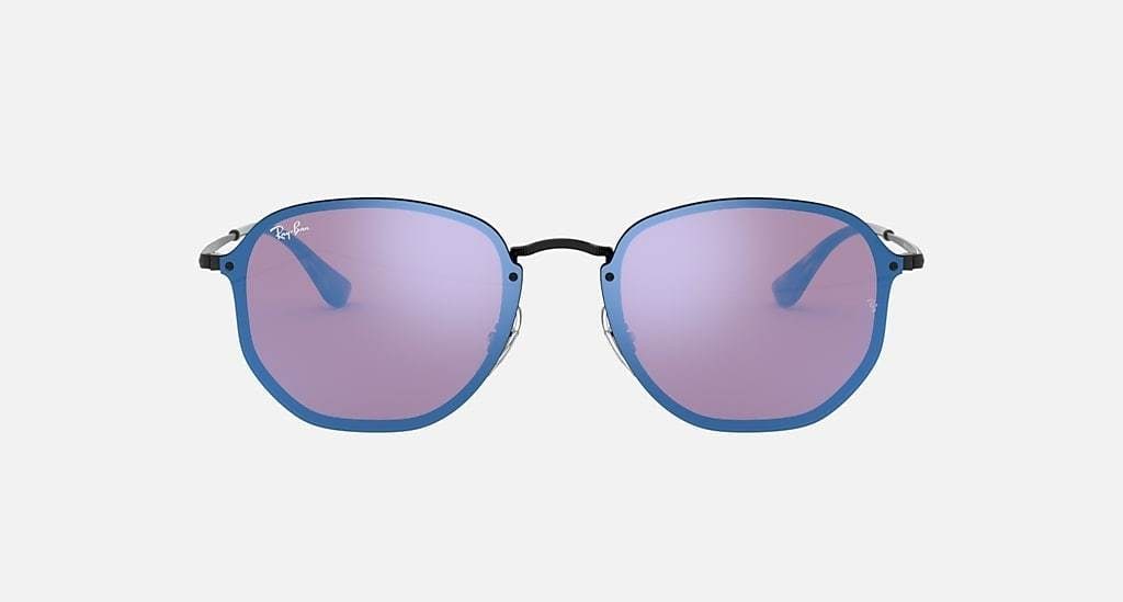 Ray-Ban Blaze Hexagonal Square Sunglasses (Violet, Blue Mirror