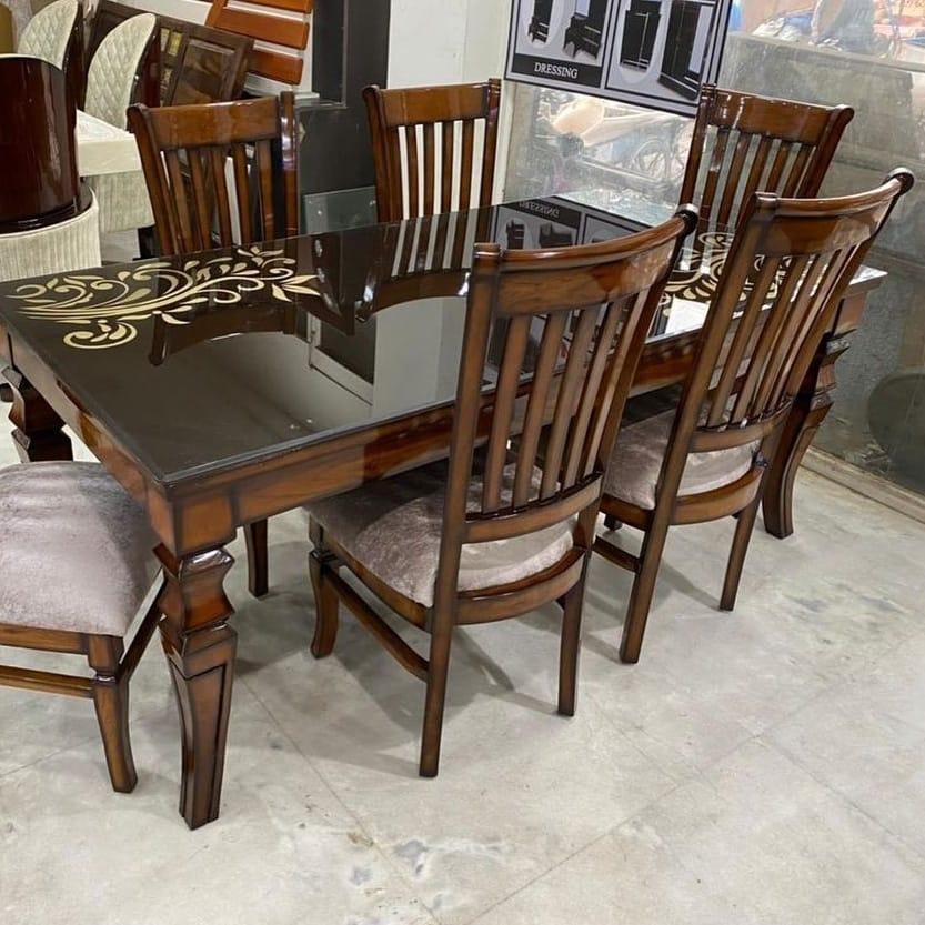 Seater Rectangle Dining Table with Black Glass Top and Mild