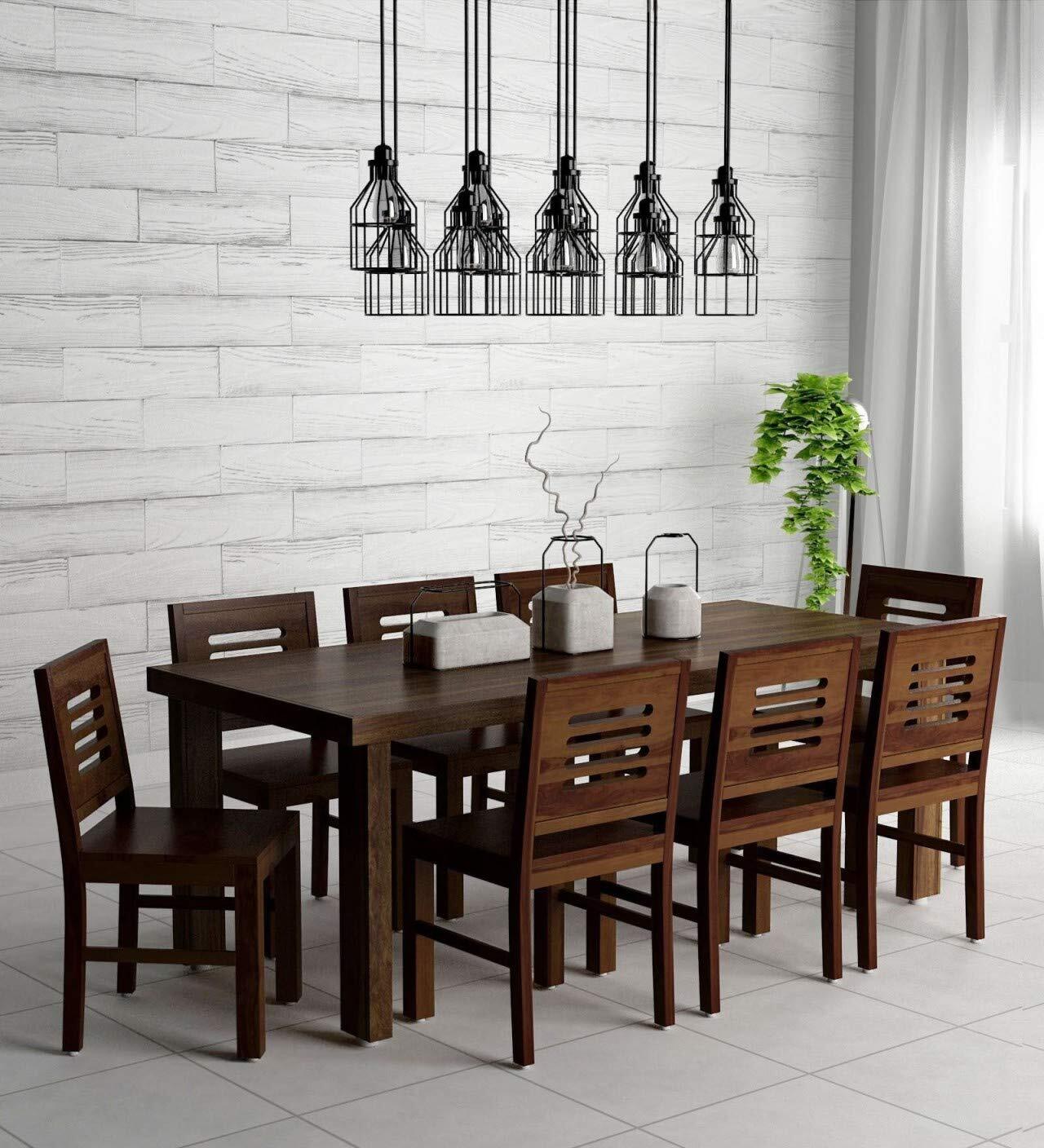 8 Seater Rectangle Dining Table with Black Glass Top and Mild