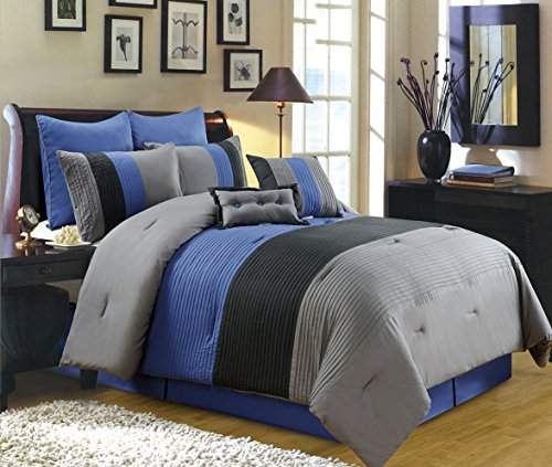 Buy 8 Piece Luxury Bedding Regatta Comforter Set Navy Blue Grey Black King Size Bedding 104x92 Features Price Reviews Online In India Justdial