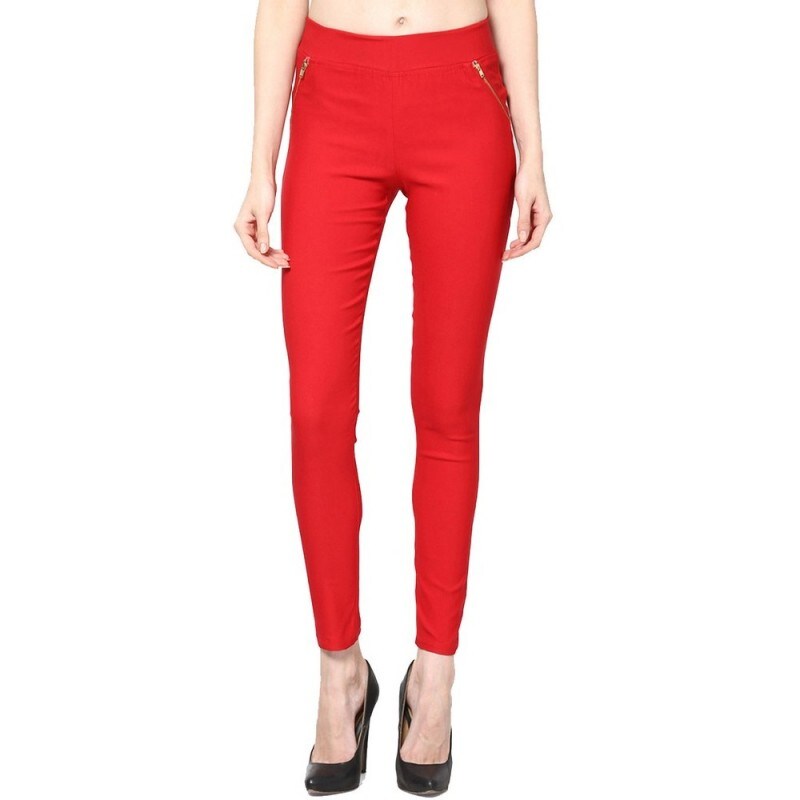 ladies red jeggings