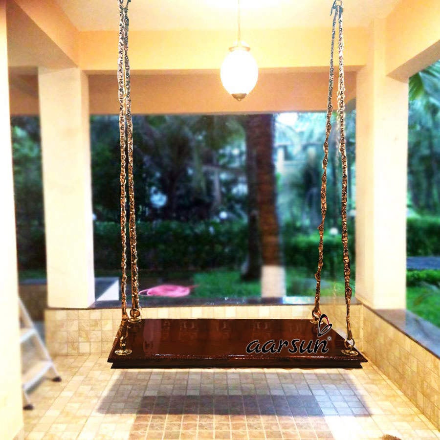 Aarsun Hanging Wood Swing Set Jhula Oonjal With Beautiful Brass