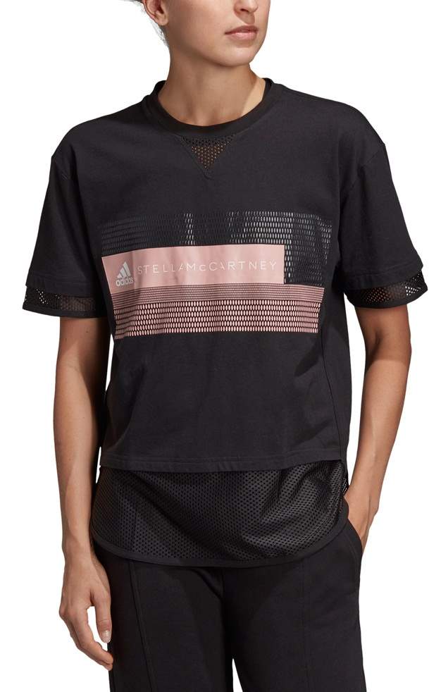 Adidas Womens Stella Mccartney Training Logo T Shirts (Black, Size