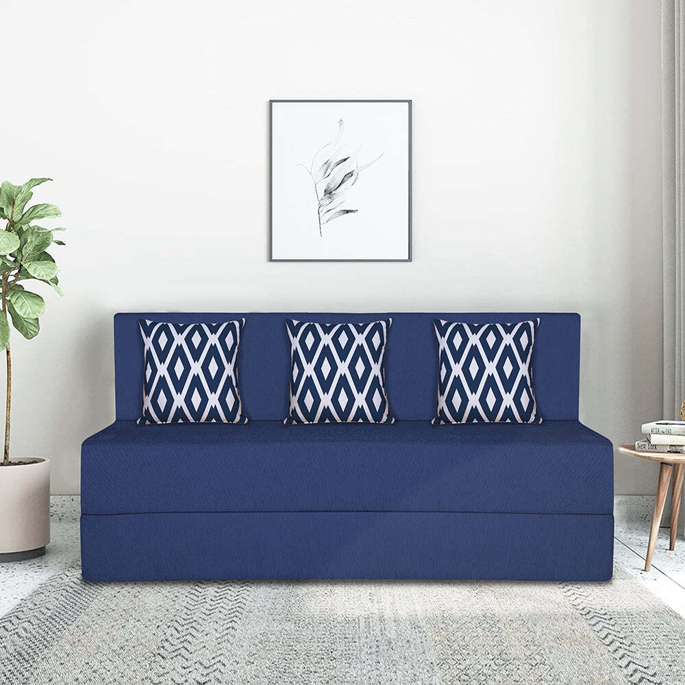 Adorn India Easy Three Seater Sofa Cum Bed Rhombus x (Blue) in