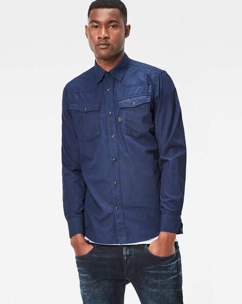 checked slim fit shirt with patch pocket