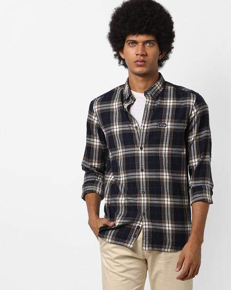 checked slim fit shirt with patch pocket