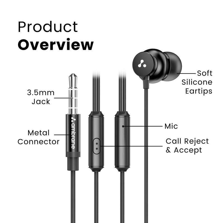 Ambrane Stringz 38 Wired Earphone (Black) in Azamgarh at ₹ 422