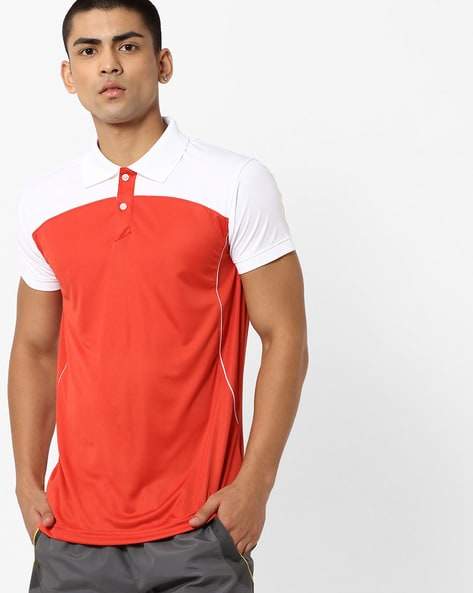 American Crew Colourblock Polo T-Shirt with Vented Hem (Red, White