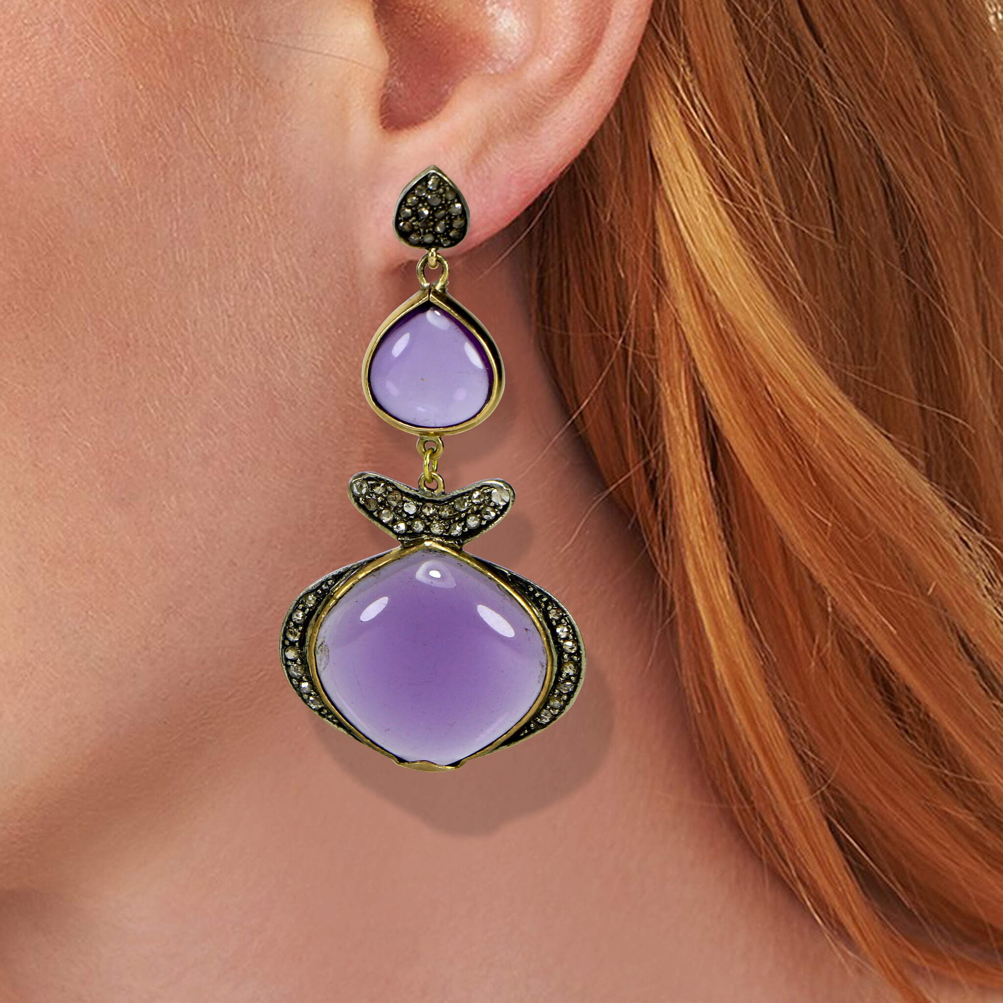 Tempus Gems Amethyst Diamond Earrings In 14K Gold 925 Sterling