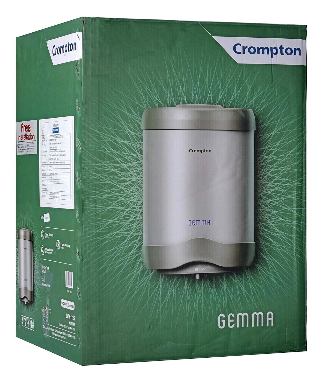 Crompton Gemma 10-Litre Storage Water Heater (White-Grey) in