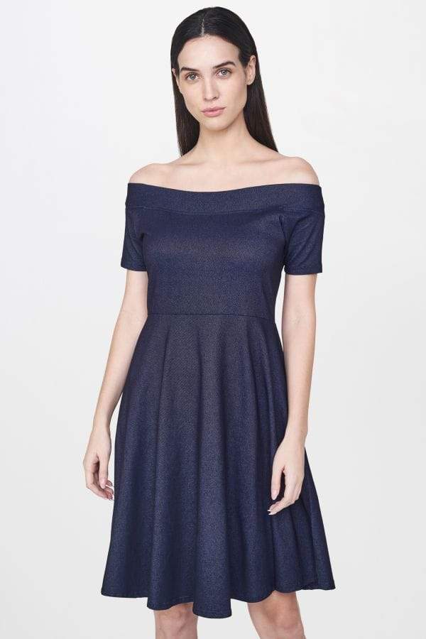 AND Navy Off Shoulder Dress (Size: 14, EC18A214DRDNM) in