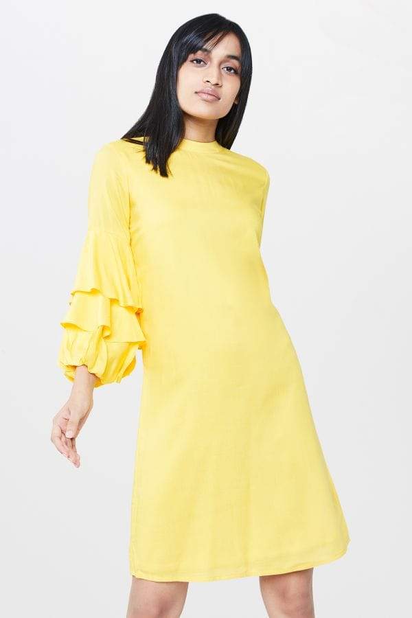 AND Yellow Ruffle Sleeves Shift Dress (Size: 10, SS18AP031DRRY) in